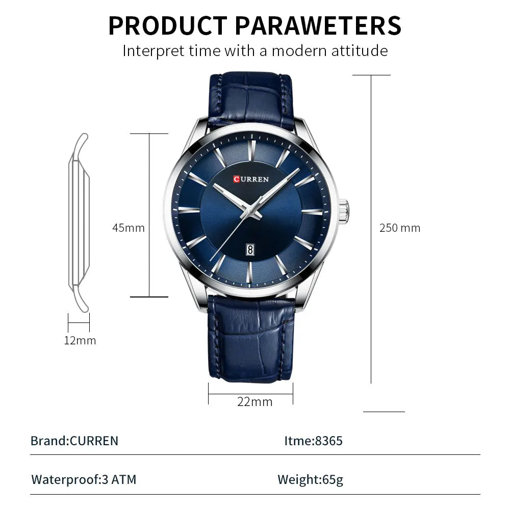CURREN Luxury Leather Strap Watch - Premium Business Quartz Watch for Men - stay fit