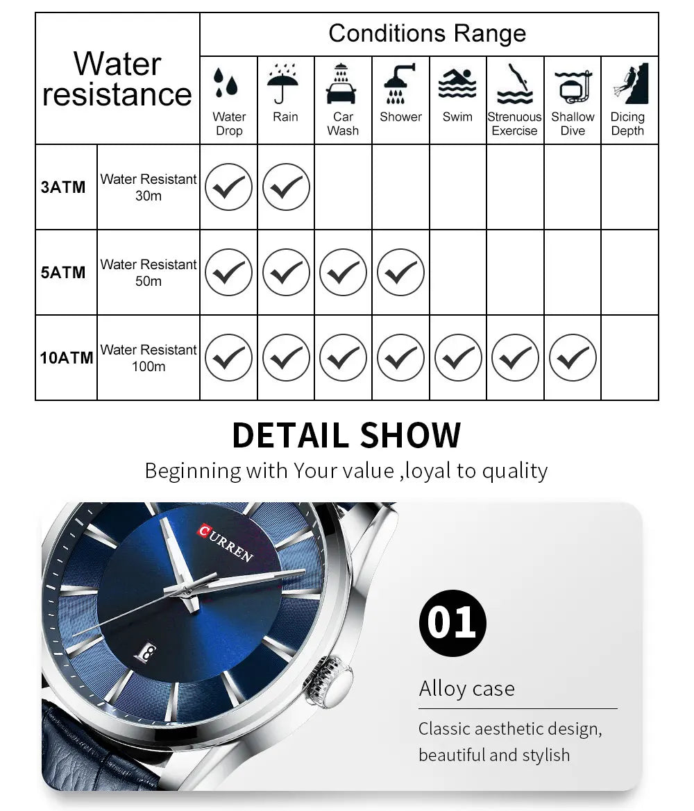 CURREN Luxury Leather Strap Watch - Premium Business Quartz Watch for Men - stay fit