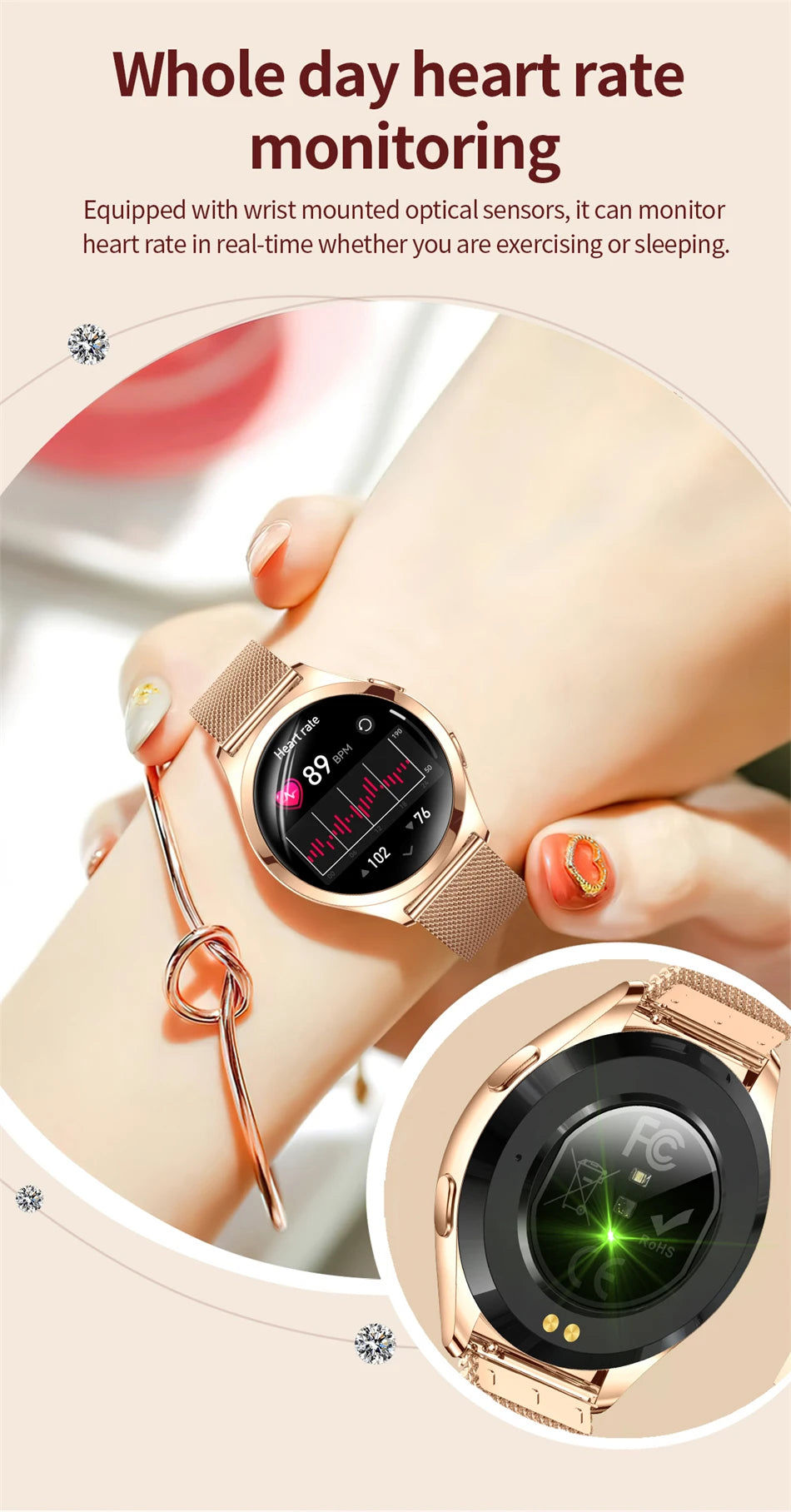 LIGE AMOLED Ladies Smartwatch - 1.27" HD Screen Custom Dial Bluetooth Call - stay fit