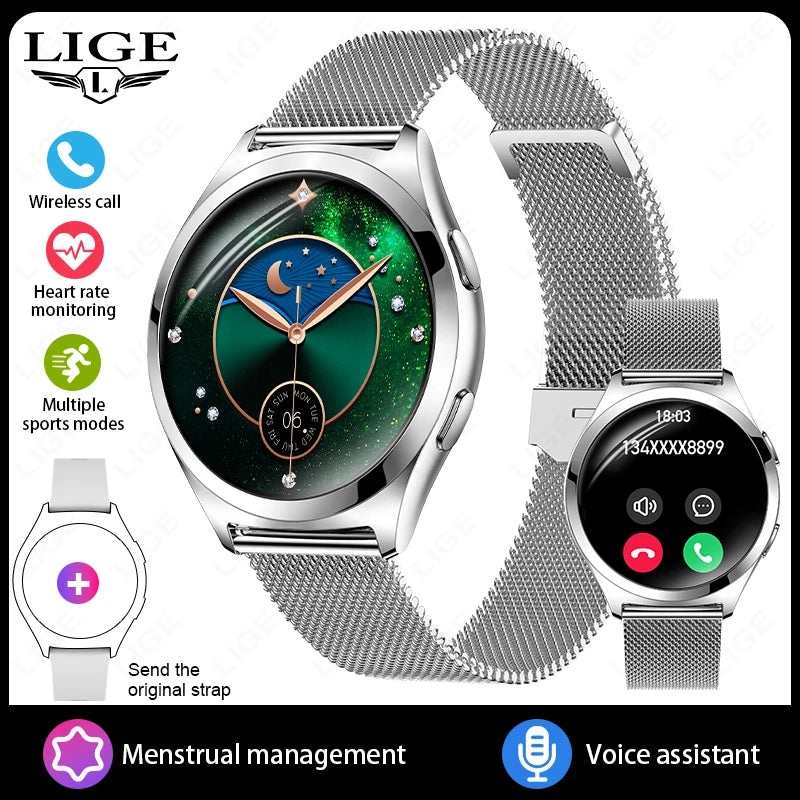 LIGE AMOLED Ladies Smartwatch - 1.27" HD Screen Custom Dial Bluetooth Call - stay fit