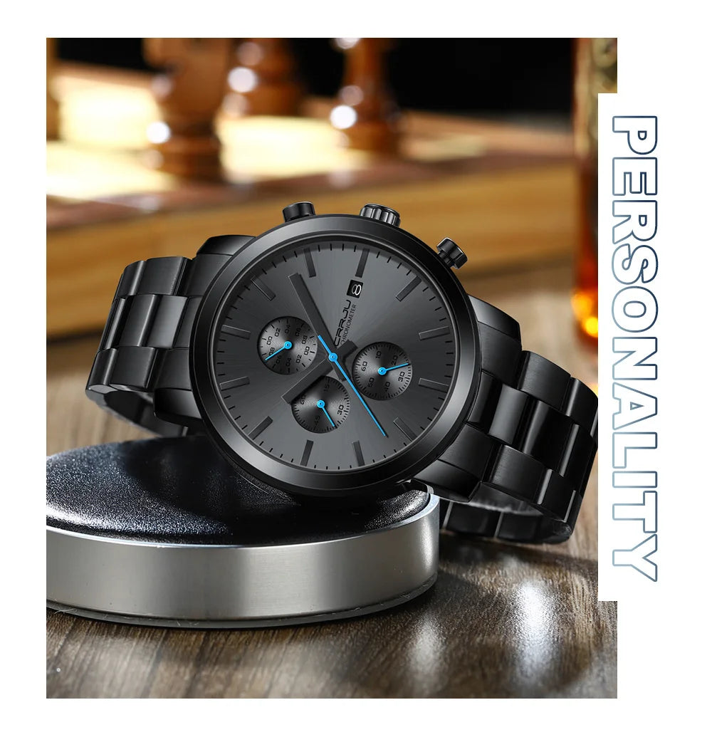 CRRJU Luxury Chronograph Watch - Stainless Steel Business Watch for Men - stay fit