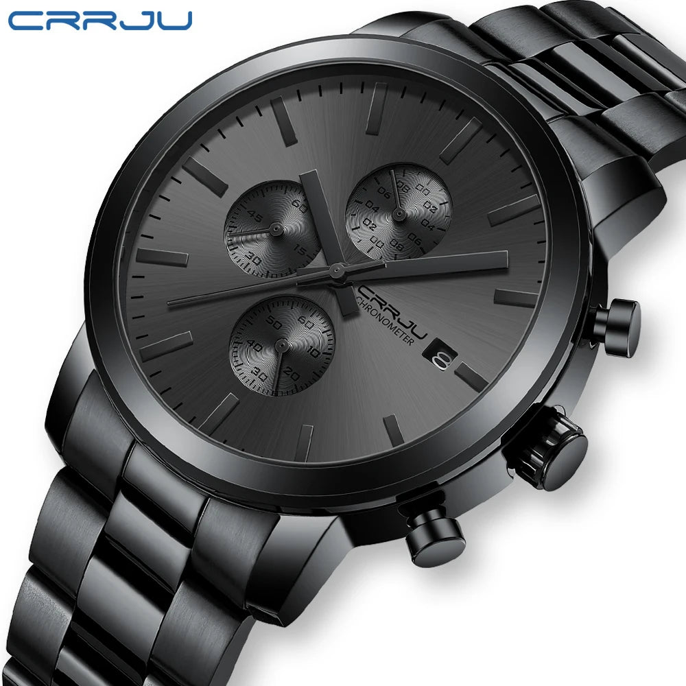 CRRJU Luxury Chronograph Watch - Stainless Steel Business Watch for Men - stay fit