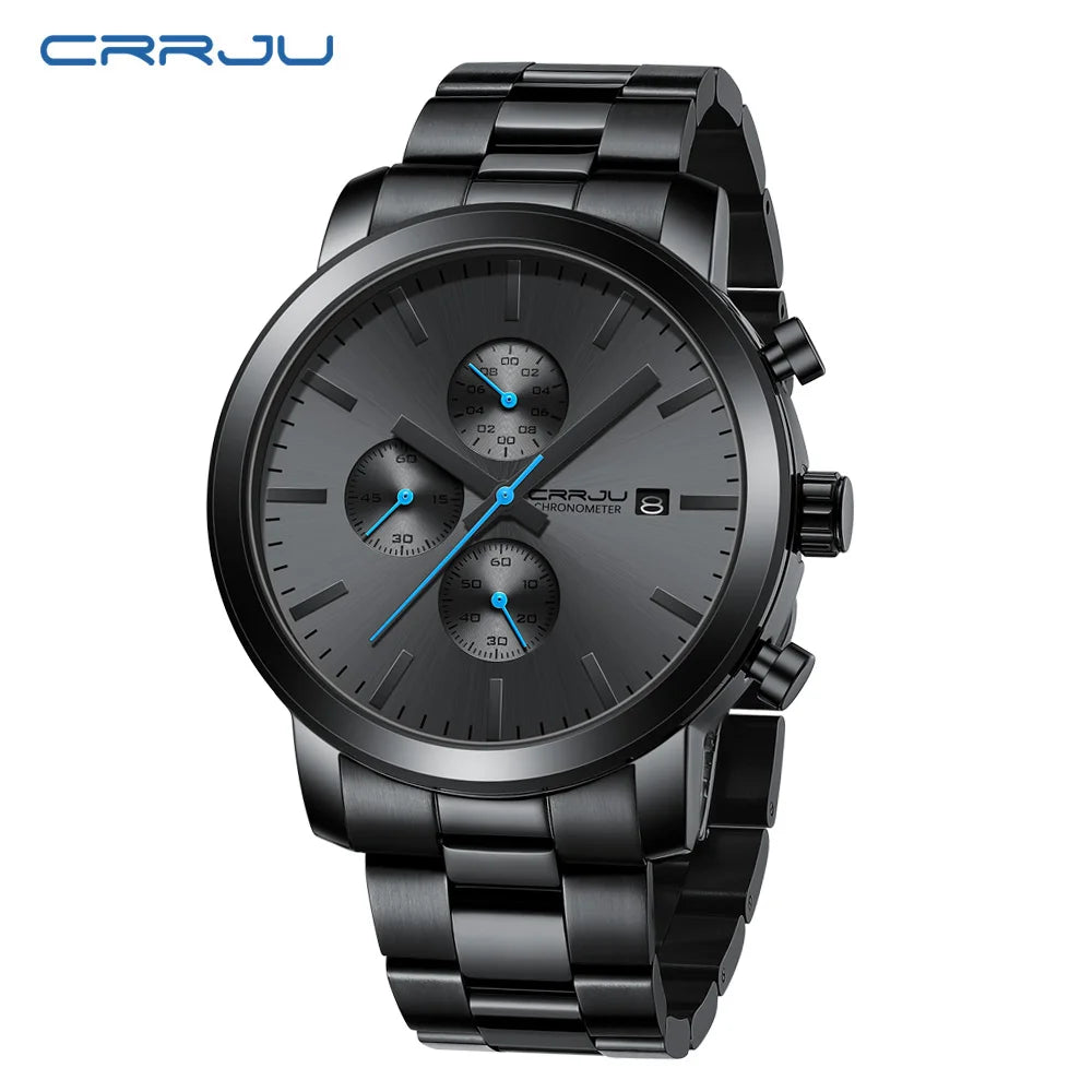 CRRJU Luxury Chronograph Watch - Stainless Steel Business Watch for Men - stay fit