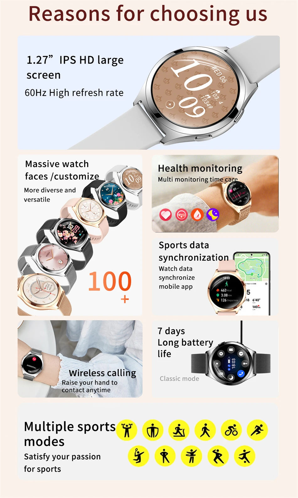 LIGE AMOLED Ladies Smartwatch - 1.27" HD Screen Custom Dial Bluetooth Call - stay fit