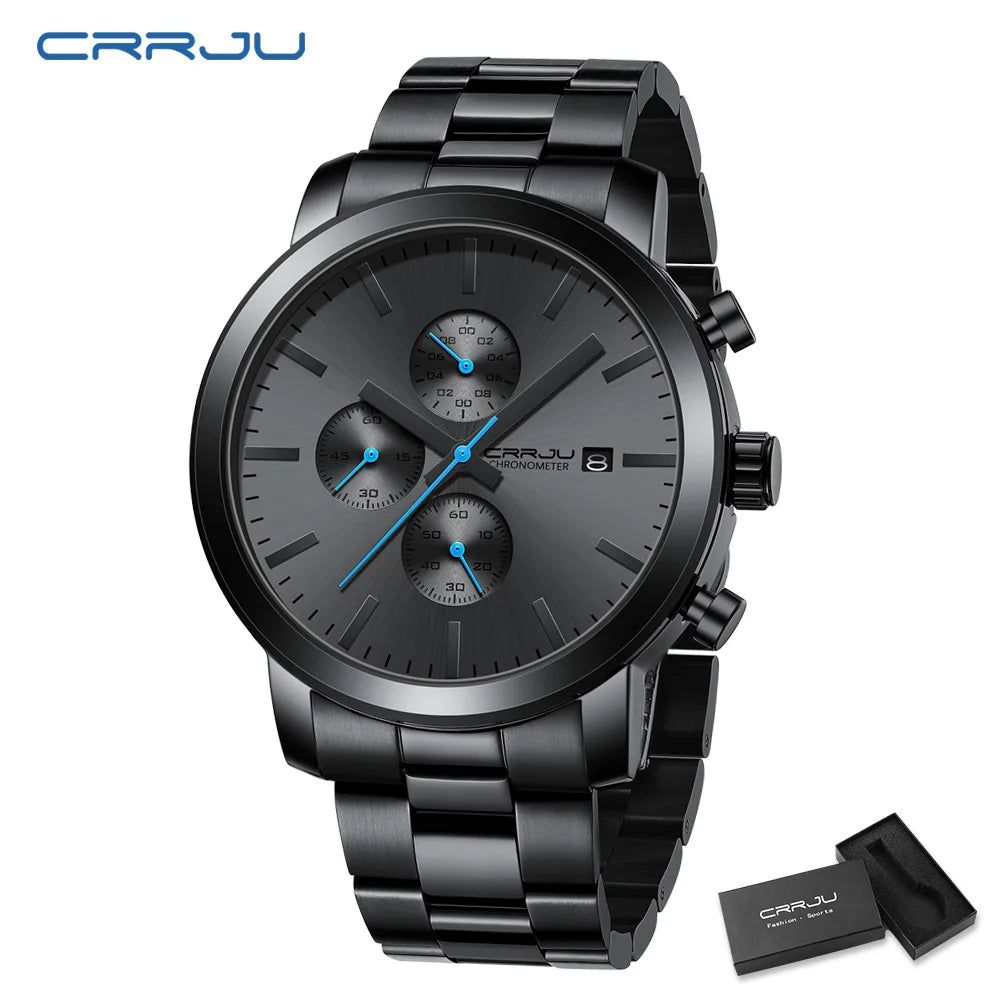 CRRJU Luxury Chronograph Watch - Stainless Steel Business Watch for Men - stay fit