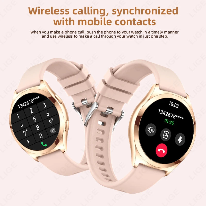 LIGE AMOLED Ladies Smartwatch - 1.27" HD Screen Custom Dial Bluetooth Call - stay fit