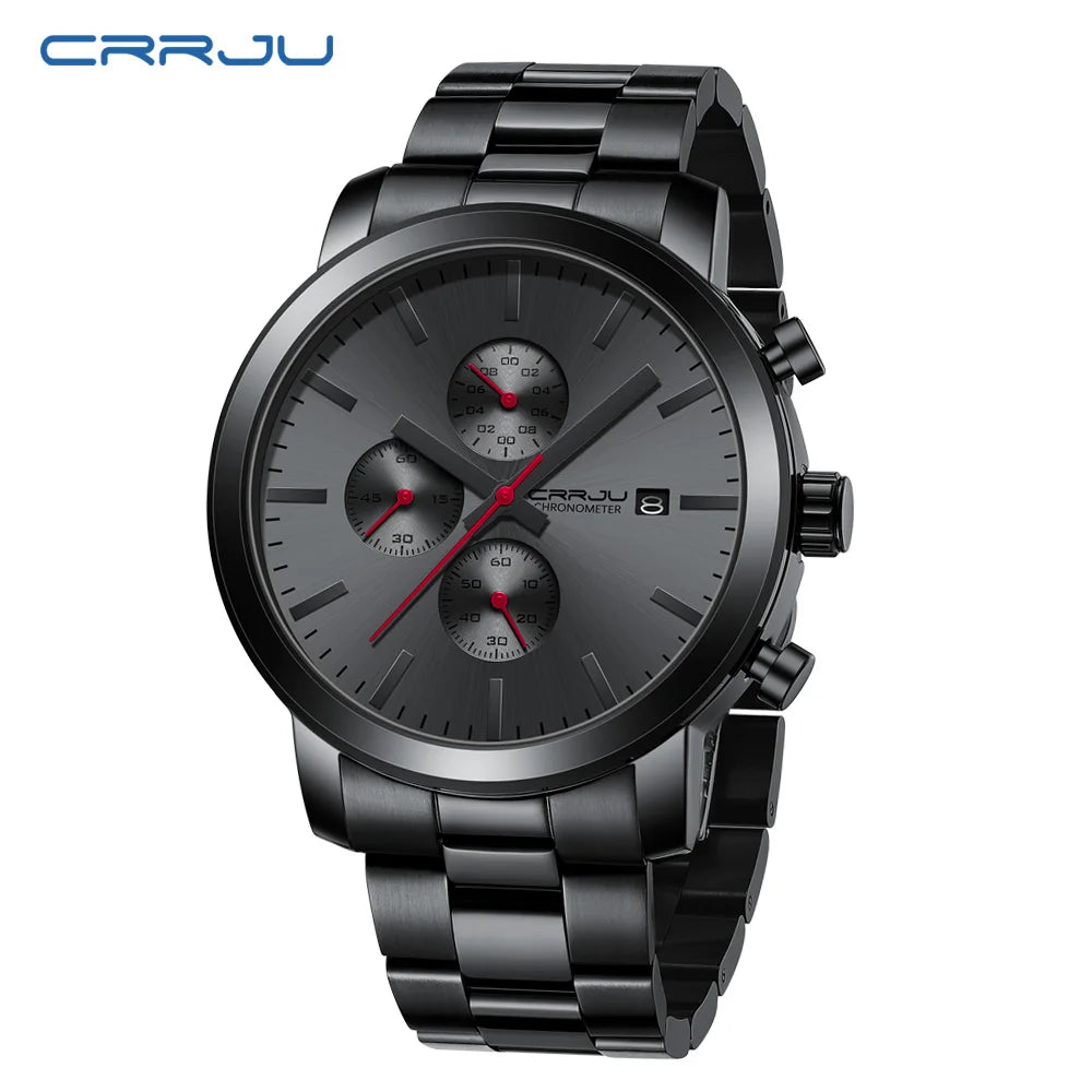 CRRJU Luxury Chronograph Watch - Stainless Steel Business Watch for Men - stay fit