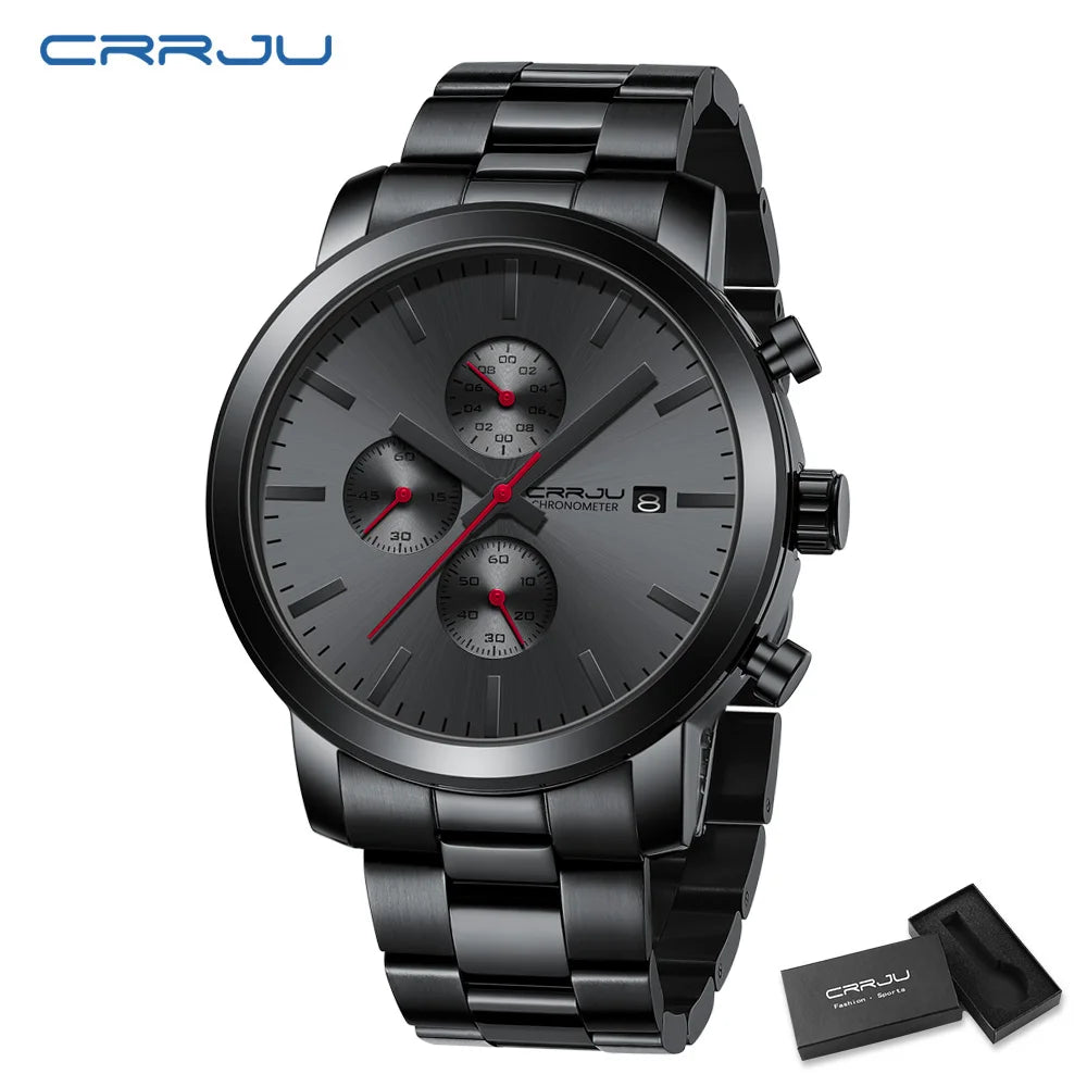 CRRJU Luxury Chronograph Watch - Stainless Steel Business Watch for Men - stay fit