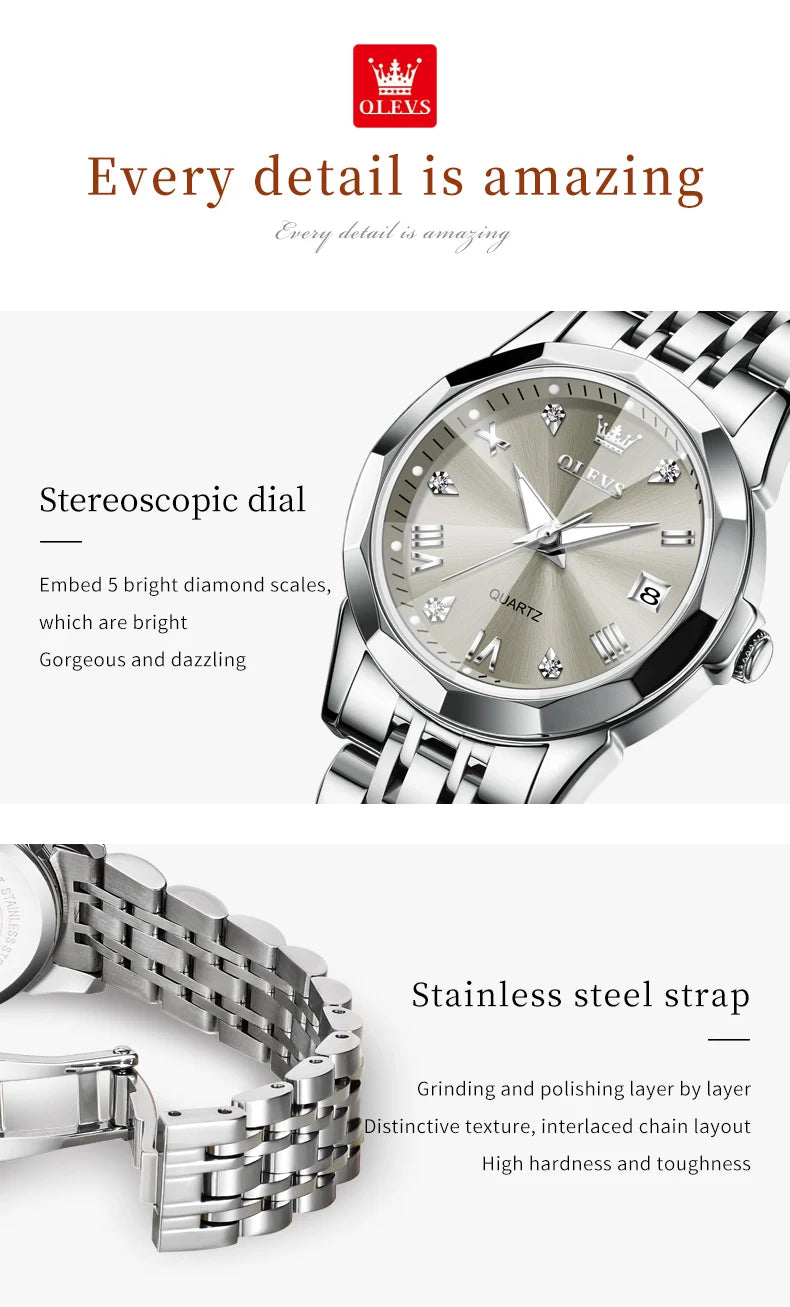 OLEVS Luxury Women's Watch - Waterproof Stainless Steel Luminous Quartz - stay fit
