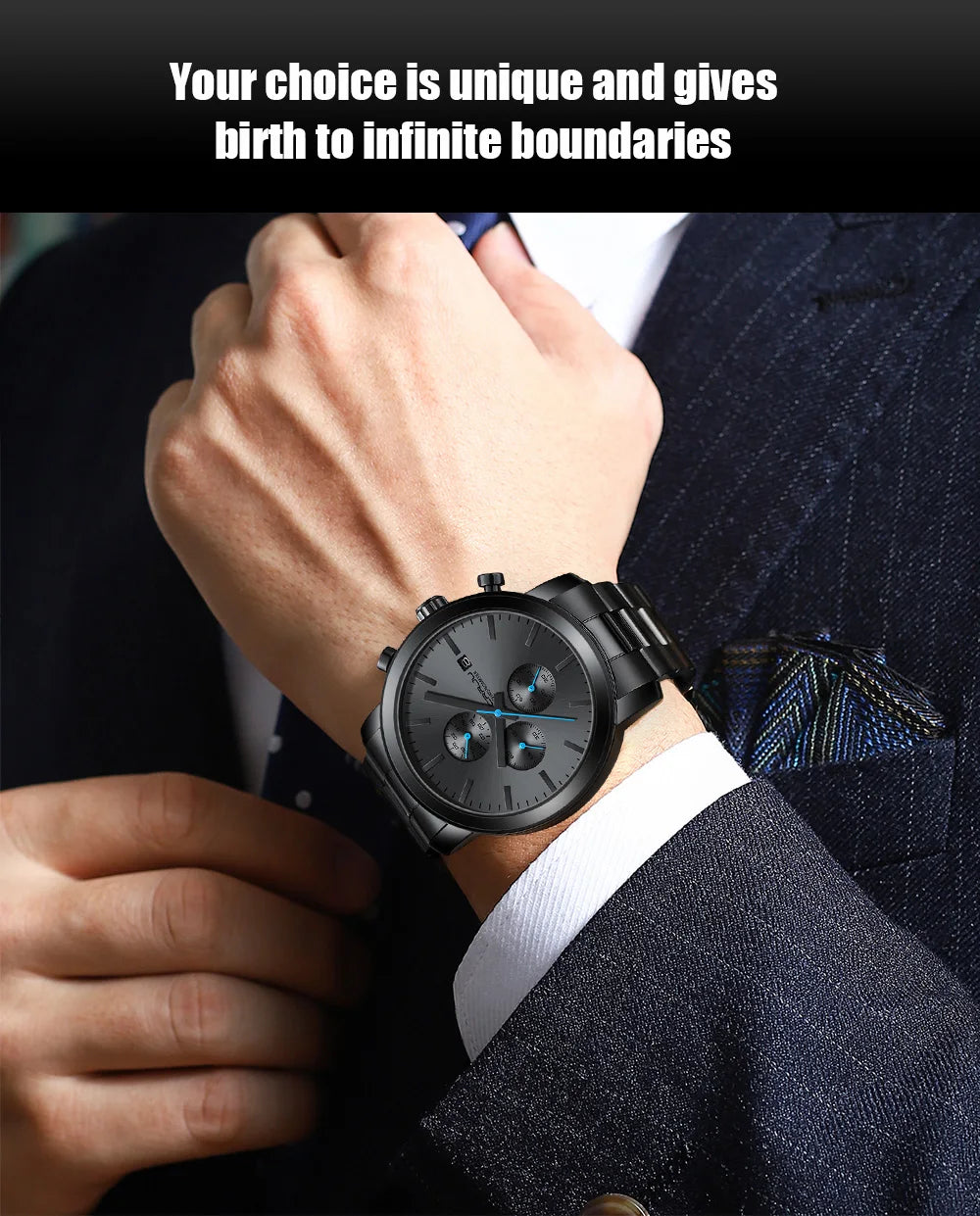 CRRJU Luxury Chronograph Watch - Stainless Steel Business Watch for Men - stay fit