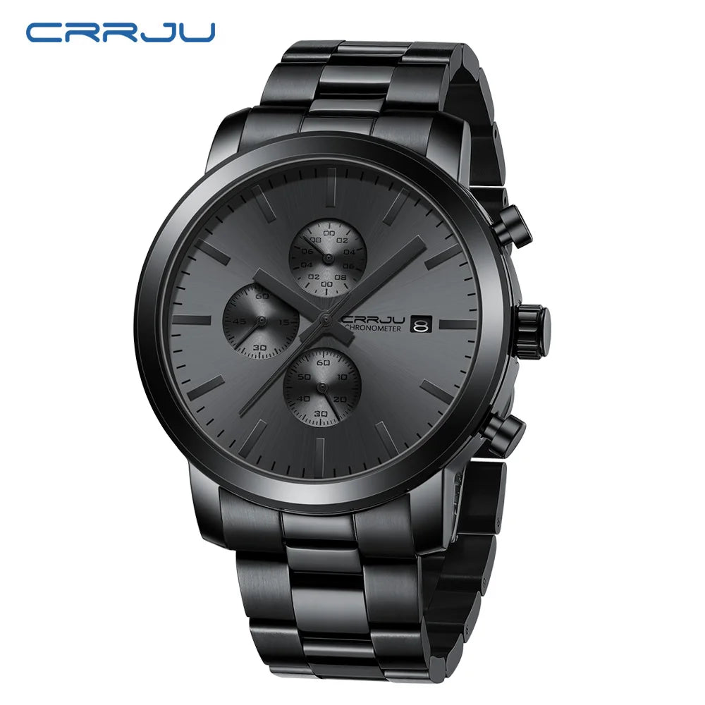 CRRJU Luxury Chronograph Watch - Stainless Steel Business Watch for Men - stay fit