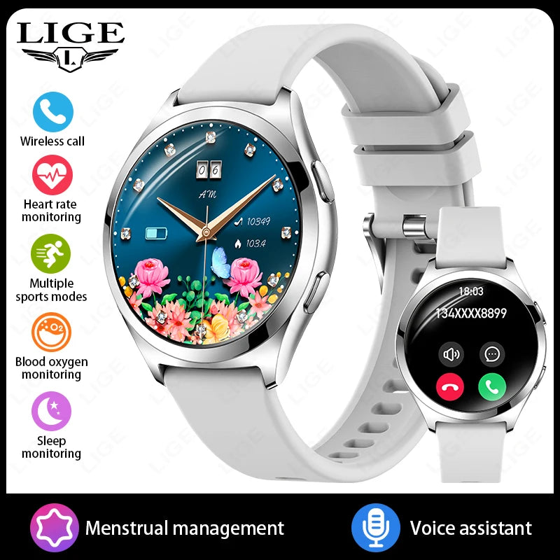 LIGE AMOLED Ladies Smartwatch - 1.27" HD Screen Custom Dial Bluetooth Call - stay fit