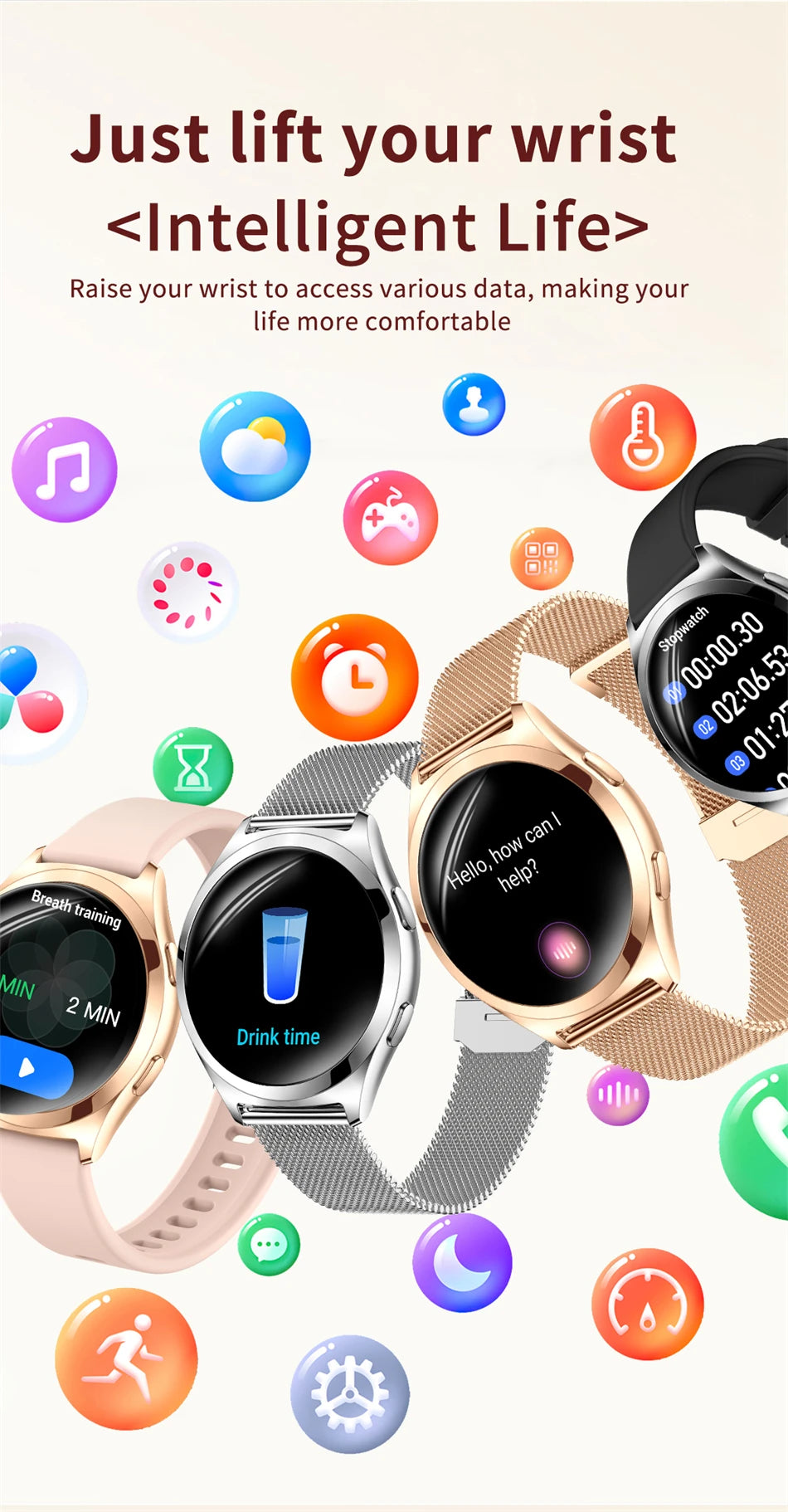 LIGE AMOLED Ladies Smartwatch - 1.27" HD Screen Custom Dial Bluetooth Call - stay fit