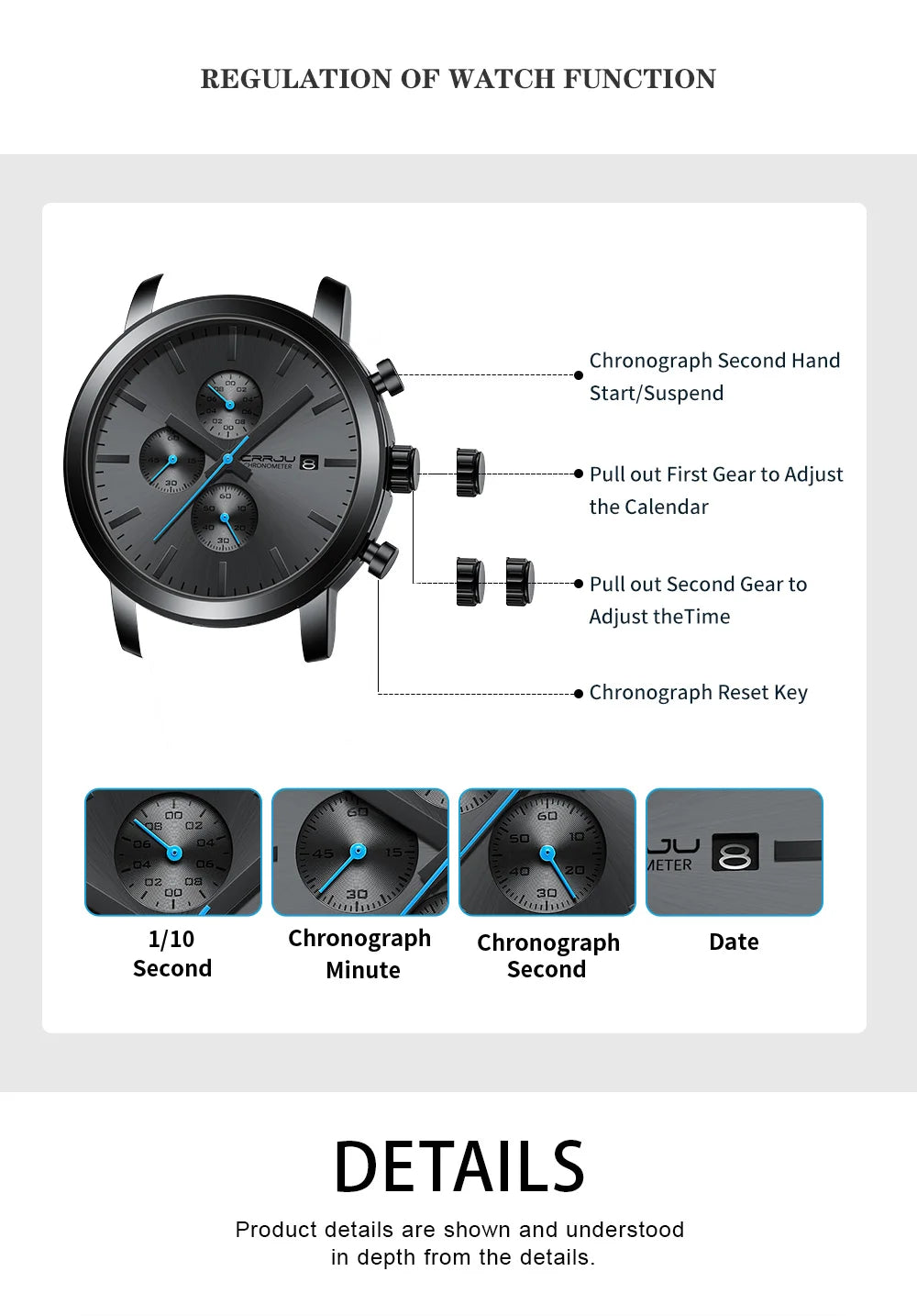 CRRJU Luxury Chronograph Watch - Stainless Steel Business Watch for Men - stay fit