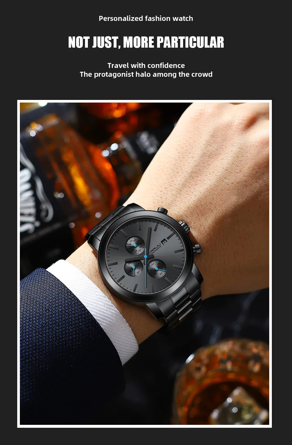 CRRJU Luxury Chronograph Watch - Stainless Steel Business Watch for Men - stay fit