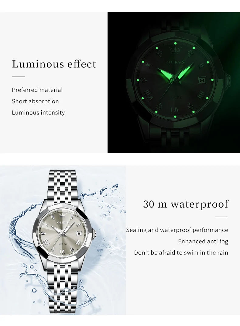 OLEVS Luxury Women's Watch - Waterproof Stainless Steel Luminous Quartz - stay fit