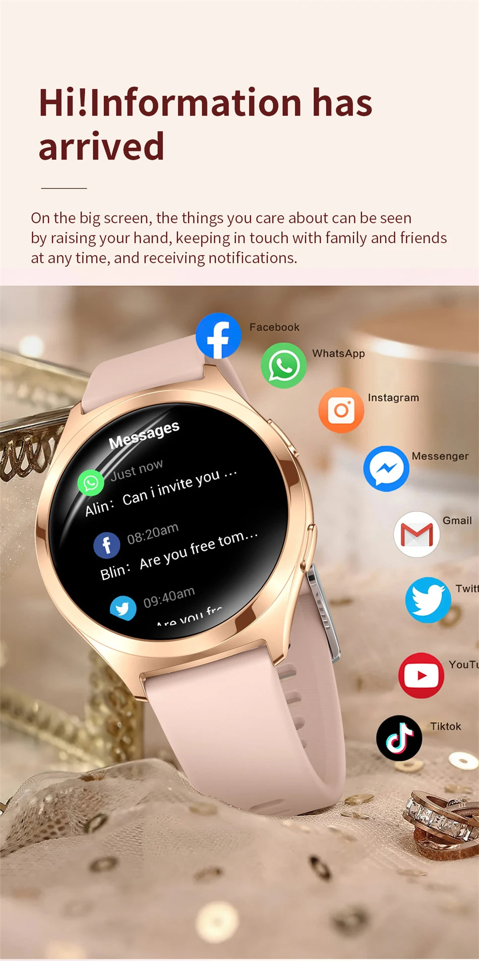 LIGE AMOLED Ladies Smartwatch - 1.27" HD Screen Custom Dial Bluetooth Call - stay fit