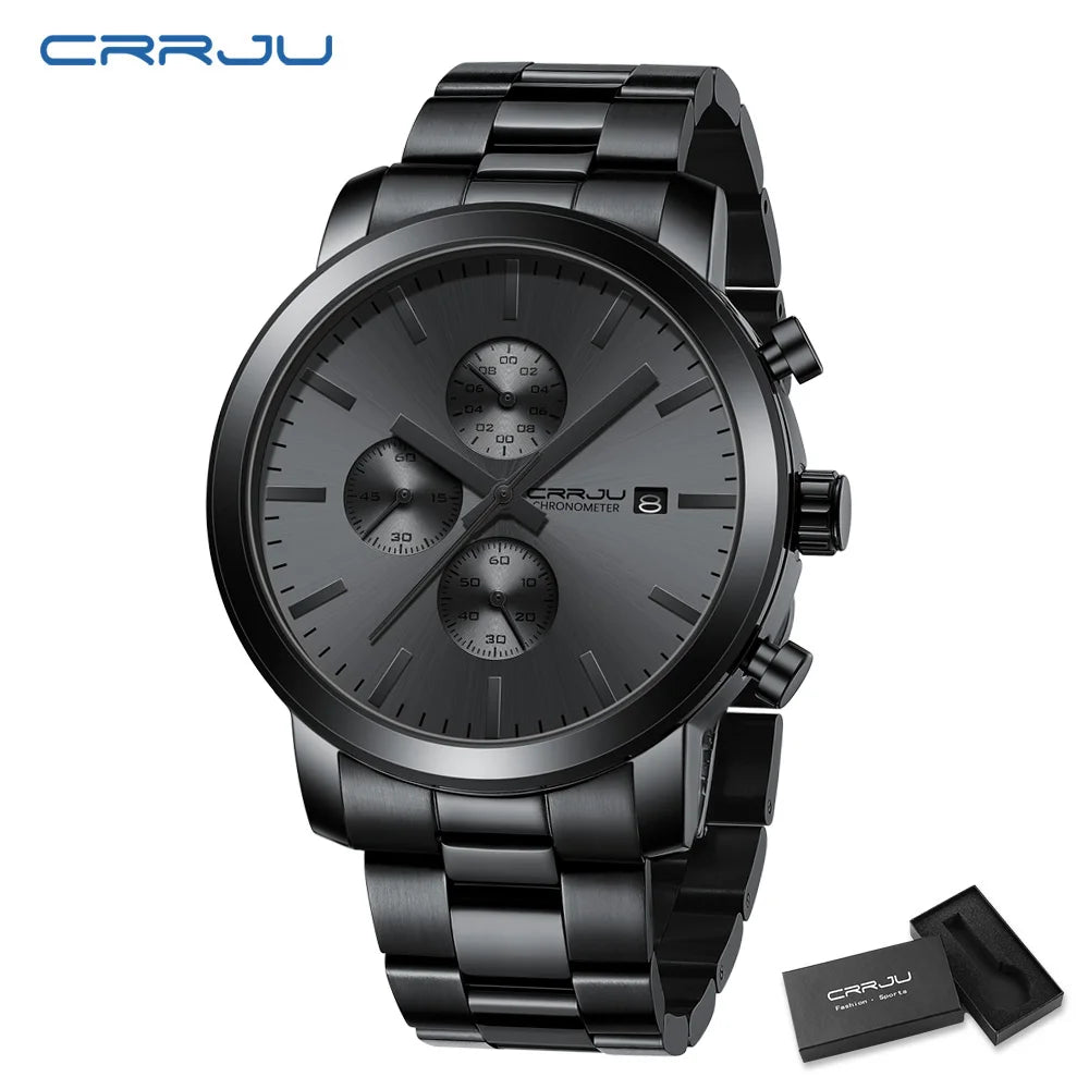 CRRJU Luxury Chronograph Watch - Stainless Steel Business Watch for Men - stay fit