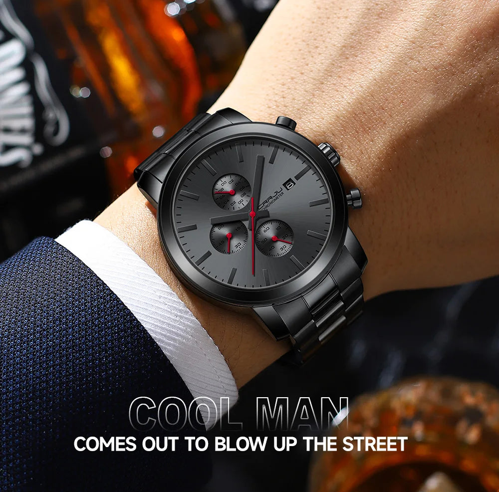CRRJU Luxury Chronograph Watch - Stainless Steel Business Watch for Men - stay fit