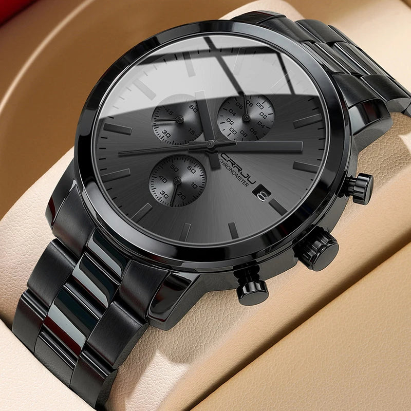 CRRJU Luxury Chronograph Watch - Stainless Steel Business Watch for Men - stay fit