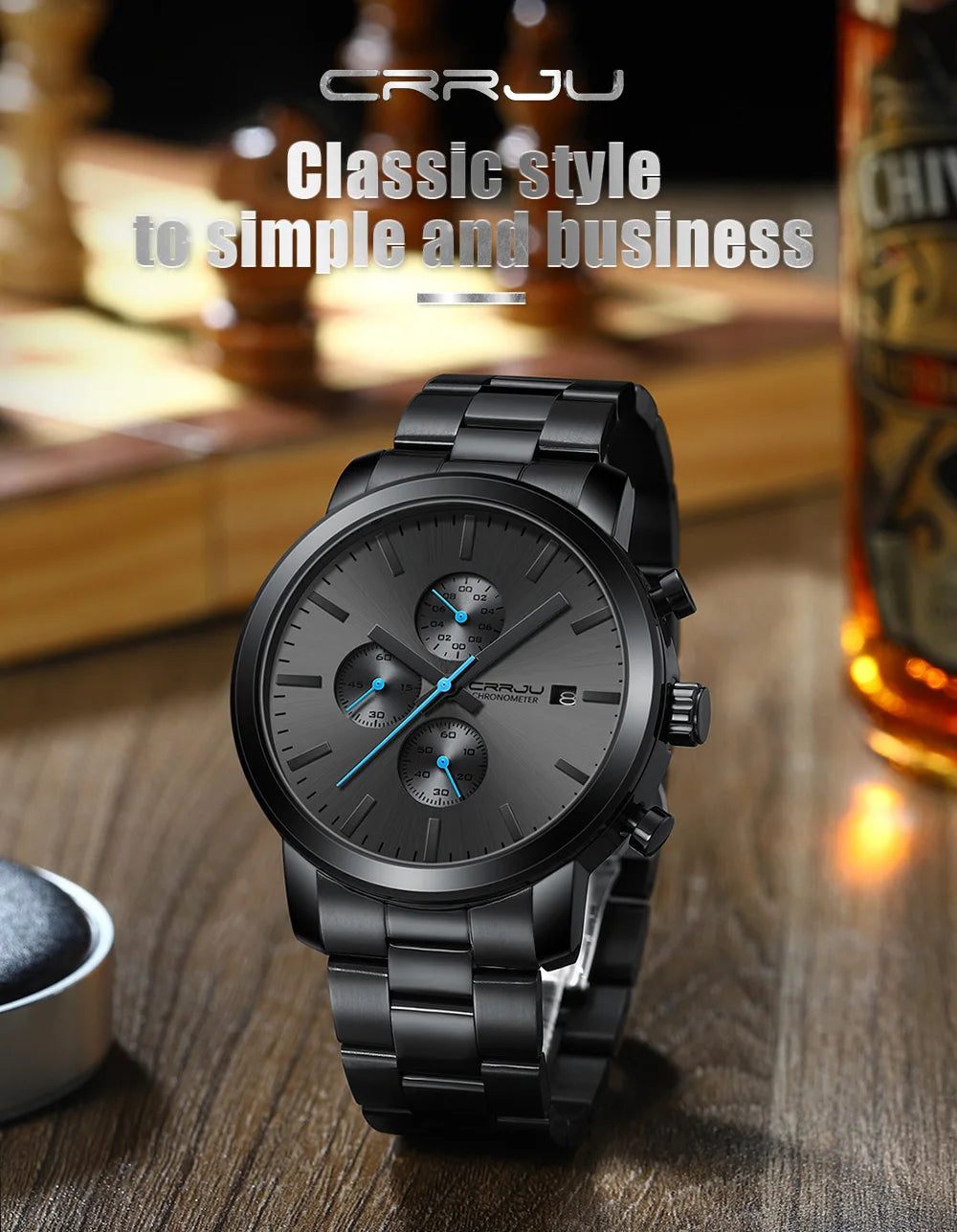 CRRJU Luxury Chronograph Watch - Stainless Steel Business Watch for Men - stay fit