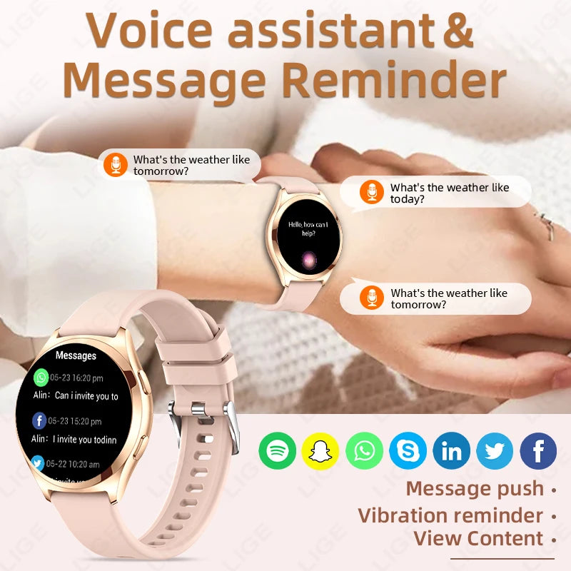 LIGE AMOLED Ladies Smartwatch - 1.27" HD Screen Custom Dial Bluetooth Call - stay fit