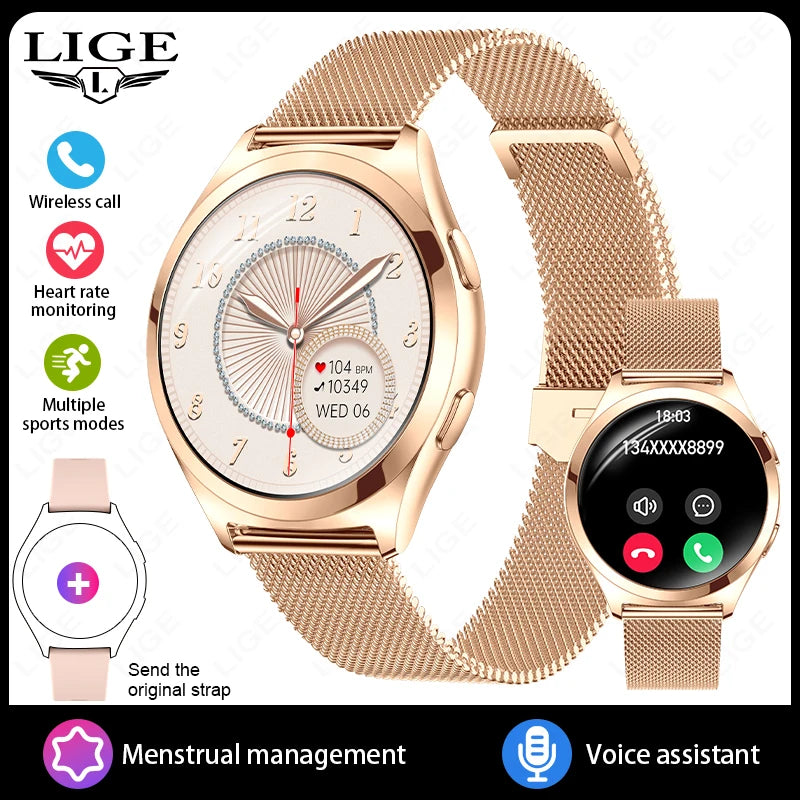 LIGE AMOLED Ladies Smartwatch - 1.27" HD Screen Custom Dial Bluetooth Call - stay fit