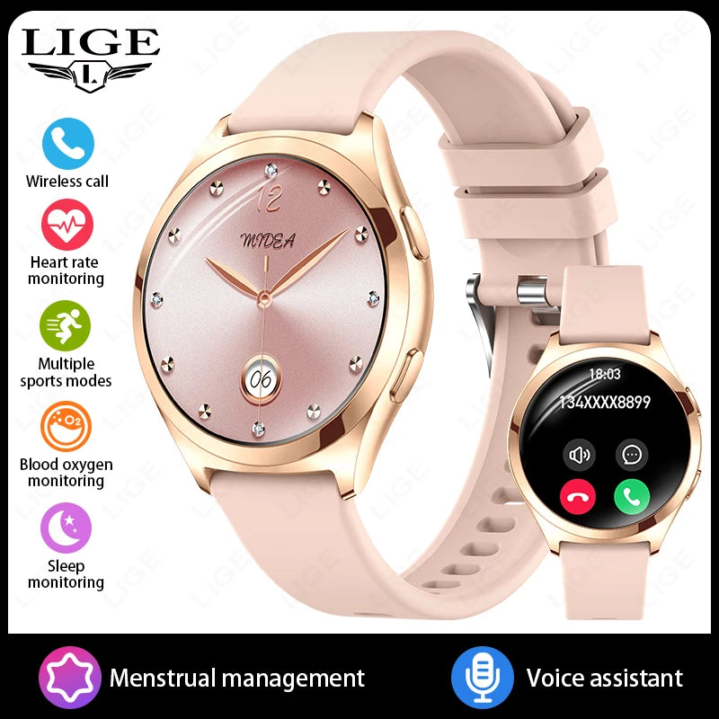 LIGE AMOLED Ladies Smartwatch - 1.27" HD Screen Custom Dial Bluetooth Call - stay fit