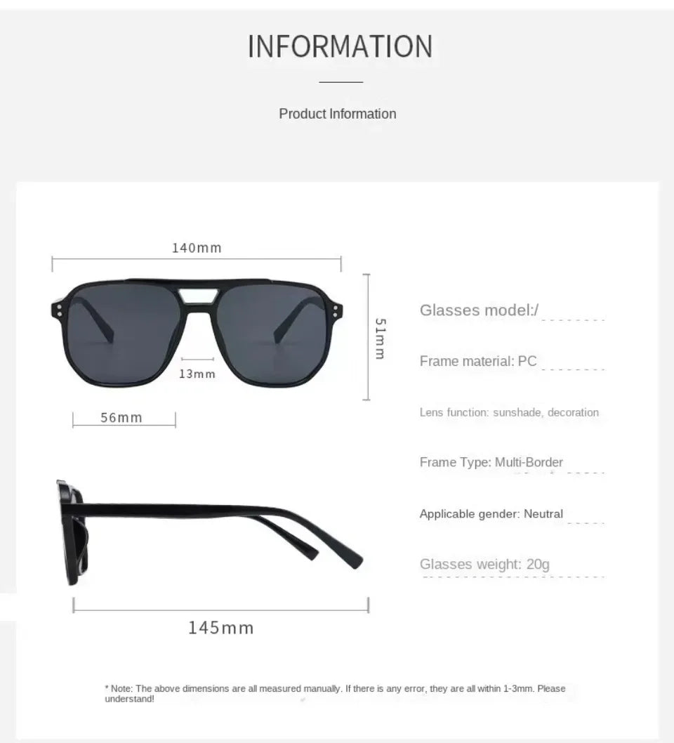 Vintage Men Women Big Sunglasses Men Square Shades Brand Designer Unisex Sun Glasses Black Lense Male Female Sunglasses UV400 - stay fit